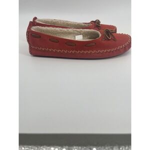 LL Bean Red Suede Fleece Lined Moccasin Slippers Women's 8 Medium